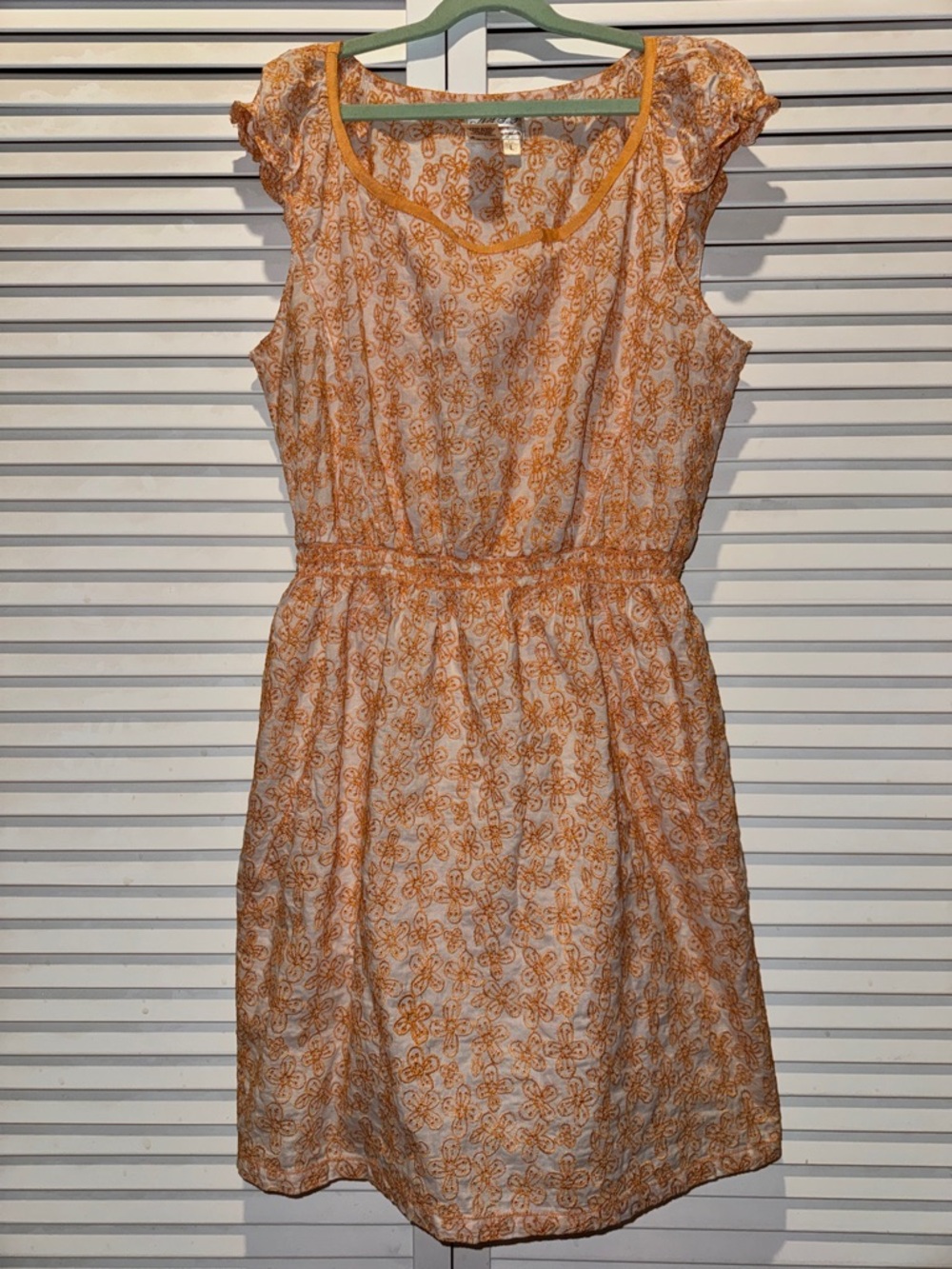Summer Orange Floral Mini Dress with Elastic Waist